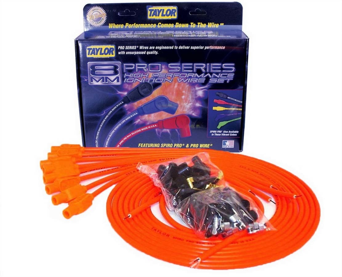 Spark Plug Wire Set, Spiro-Pro, Spiral Core, 8mm, Hot Orange, Straight Plug Boots, HEi/Socket Style, Cut-To-Fit, V8