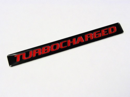 TWO Turbocharged Turbo Charged Engine Fender Hood Emblems Badge Black Red Pair