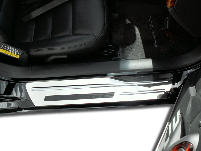 2005-2013 C6 Corvette, Doorsills Polished Outer w/Chrome Ribs Stock w/opening, Stainless Steel