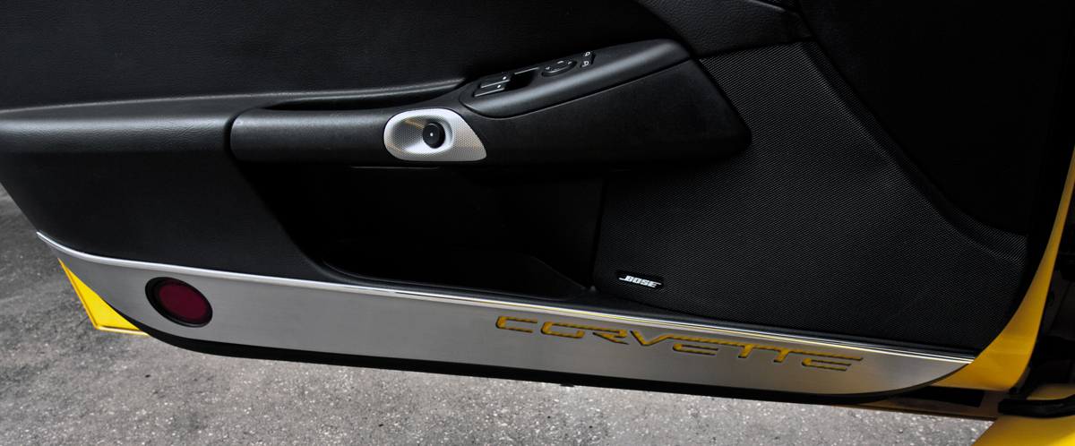 2005-2013 C6 Corvette, Door Guards Corvette Style Satin 2pc, Brushed Black, Stainless Steel