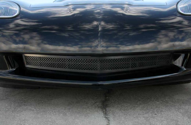 2005-2013 C6 Corvette, Grille Laser Mesh Front  C6 Black Powder Coat Stealth, Stainless Steel
