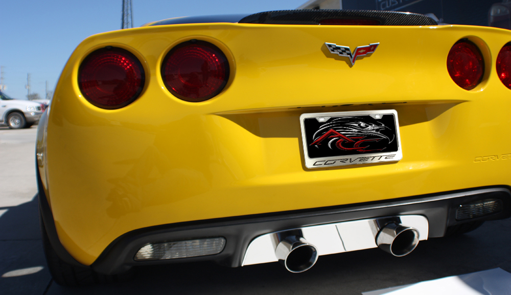 2005-2013 C6 Corvette, Rear License Frame Corvette Logo GML, Blue, Stainless Steel