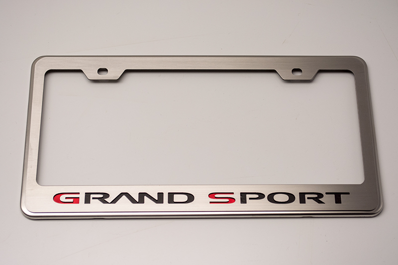 2005-2013 C6 Corvette, Rear License Frame Grand Sport Logo GML, Stainless Steel