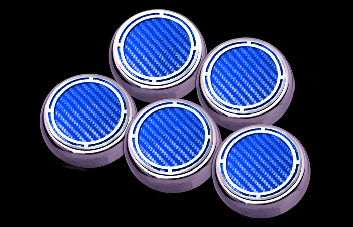 1997-2013 C5/C6 Corvette AUTO, Cap Cover Set Slotted Carbon Fiber 5pc Automatic, Blue, Stainless Steel