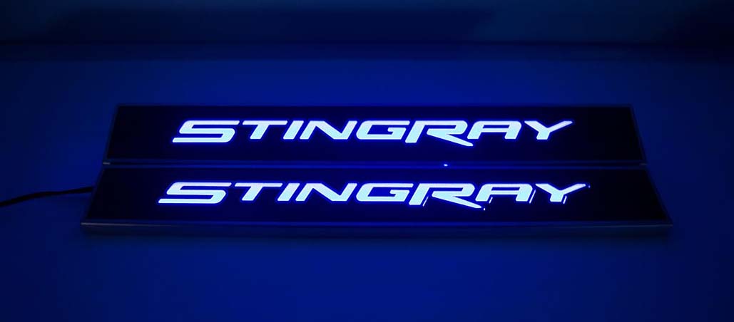 2014-2019 C7 Corvette Doorsills Replacement Style Stingray Carbon Fiber Illuminated Red Doorsills Carbon Fiber Red LED