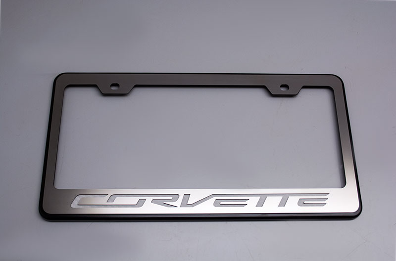 2014-2019 Chevrolet C7 Corvette, Rear Tag Frame, American Car Craft Rear Tag Frame PowderCoatBlack w/Stainless Steel "Corvette"
