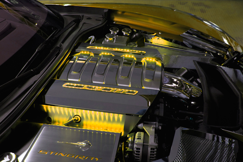 2014-2019 Chevrolet C7 Corvette, Fuel Rail Cover Overlay, American Car Craft Yellow Factory Overlays Polished w/Satin T
