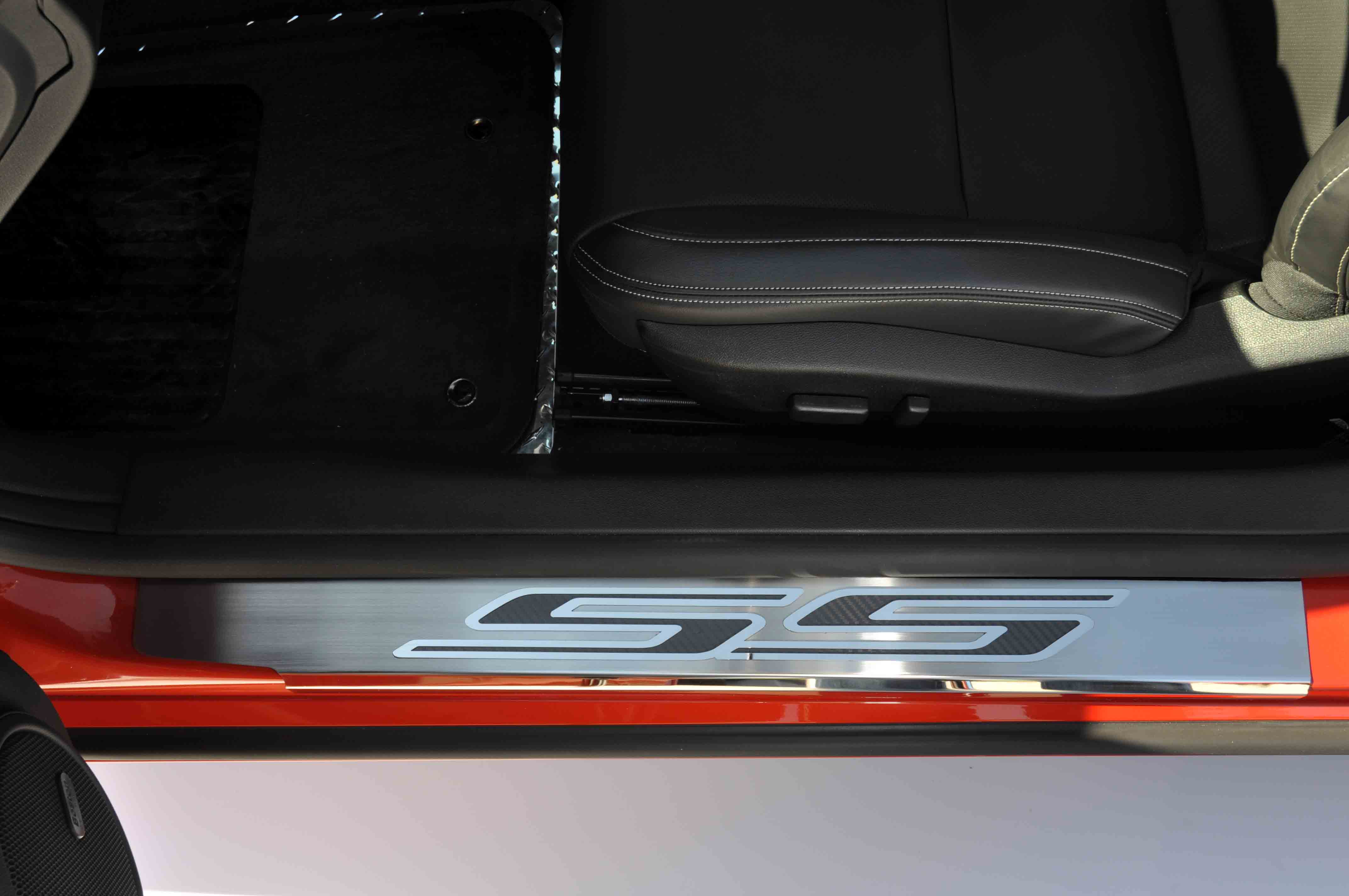 2010-2015 Camaro Doorsills Polished  "SS" 2pc  Satin Black, Satin/Polished finish with Brushed Black