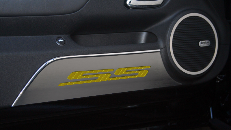 2010-2015 Camaro Door Panel Kick Plates "SS Style" Satin 2pc, With Purple Carbon Fiber vinyl  color