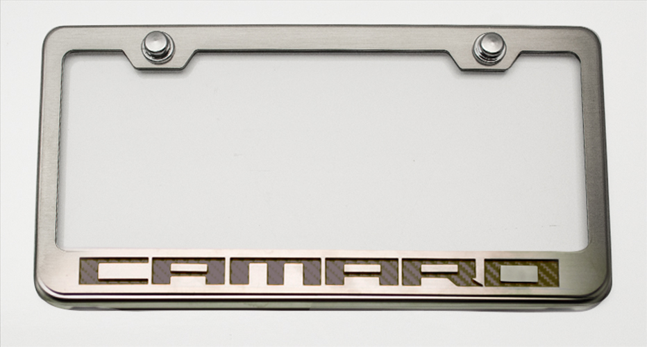 2010-2015 Camaro License Frame Chrome/Satin "Camaro Style" CF Orange, ; Vinyl: ORG-Orange Carbon Fiber