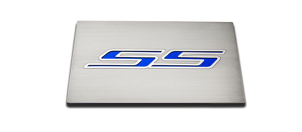 2016-2019 Chevrolet Camaro, Fuse Box Cover SS Top Plate Dark Blue Satin Stainless Top Plate w/ Polished SS