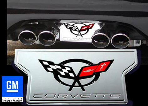 C5 Corvette 1997-2004 Rear Exhaust Dress Up Plate, Chrome Billet w/C5 GM OEM Emblem