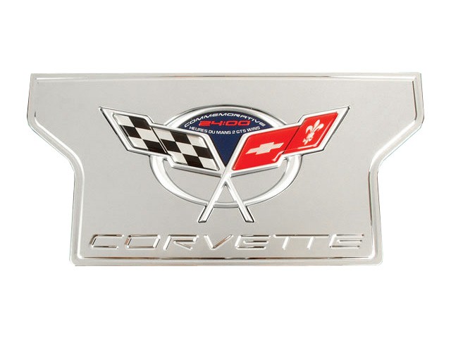C5 Corvette Rear Exhaust Dress Up Plate, Chrome Billet w/C5 GM OEM COMMEMORATIVE EDITION Emblem