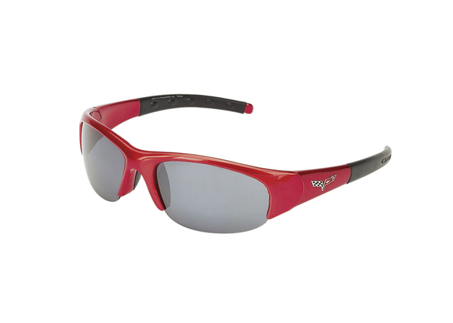 Sunglasses - C6 Corvette Logo Red Frame With Smoke Flash Mirror Lens
