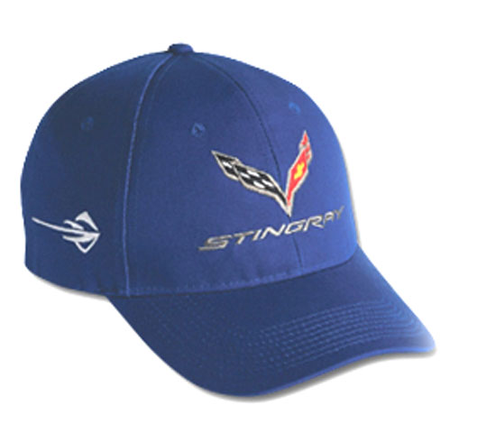C6 Corvette Washed Twill Hat, Blue with C7 Emblem and Stingray Logo on Side