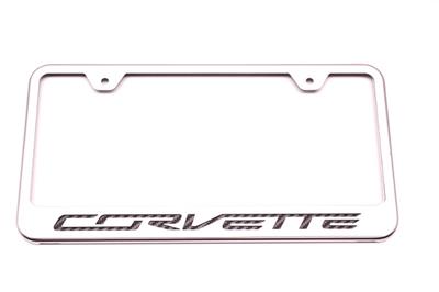 C7 Corvette 14-19 Rear License Plate Frame Stainless Steel Corvette Script Carbon Fiber