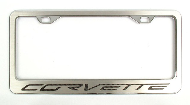 C5/C6 Corvette Brushed Stainless Steel License Plate Frame w/Carbon Fiber Lettering