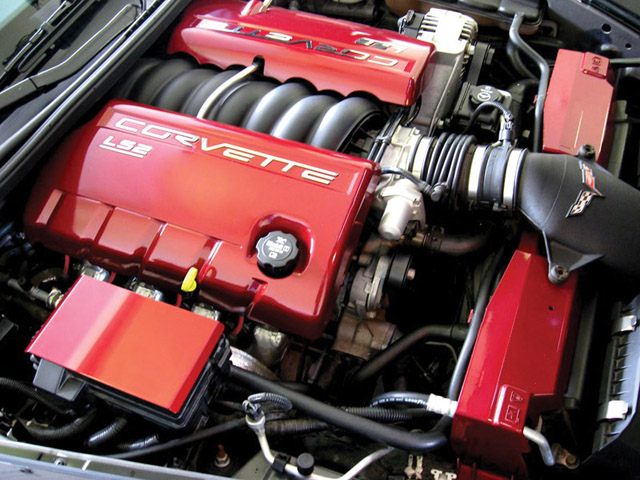 C6 Corvette Painted GM Fuel Rail Covers, LS3 Engine.