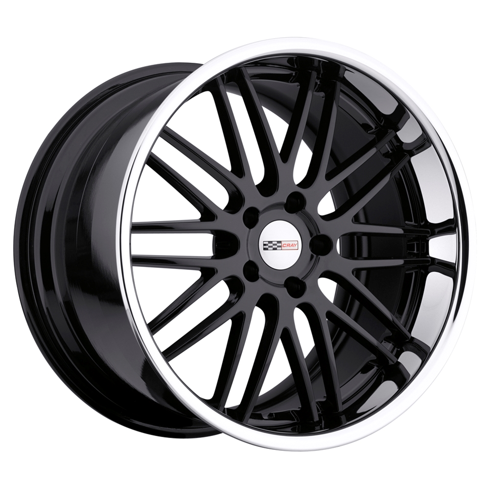 CRAY Corvette Wheels, HAWK w/ Gloss Black w/ Chrome Stainless Cut Lip, for C5, C6 & C7 Corvette