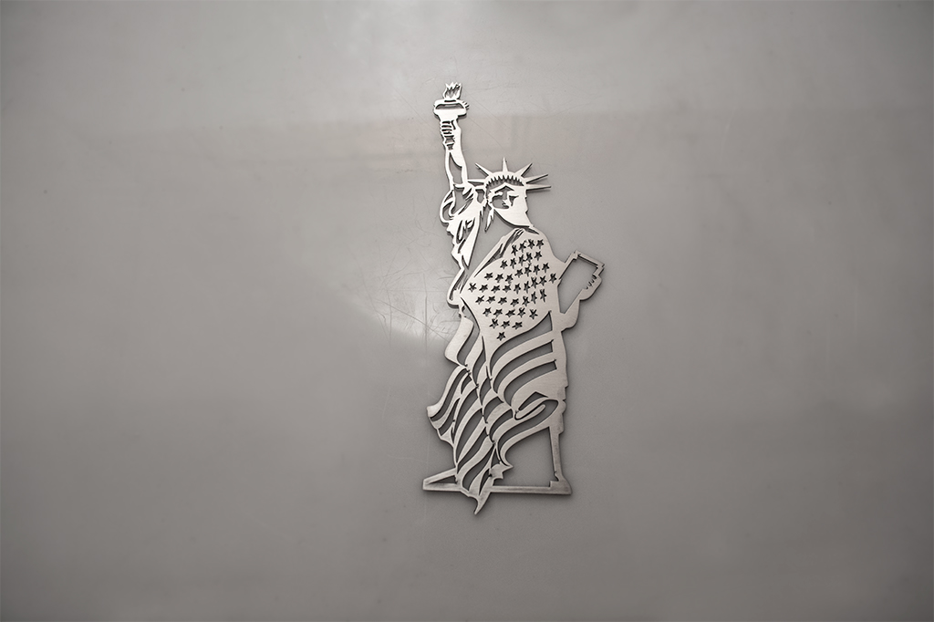 Univeral Lady Liberty Flag Emblem Lady Liberty Flag Emblem Satin Brushed Stainless 1pc, ; Sold as a 1-Piece Unit