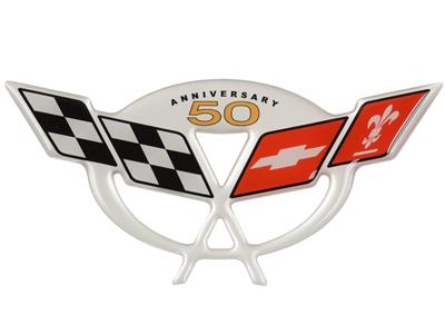 C5 Corvette Crossed Flag 50th Anniversary Air Intake Bridge Raised 3D Domed Emblem Logo