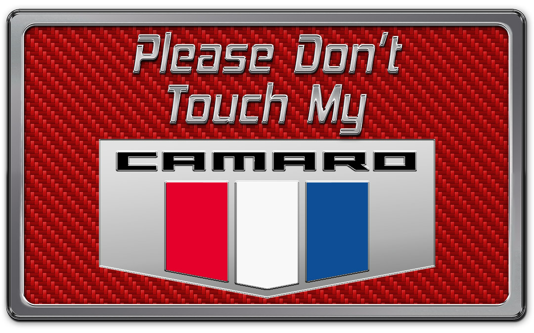2010-2015 Camaro 2010-2015 Camaro Please Don't Touch My Dash Plaque, ; With faux Red  Carbon Fiber