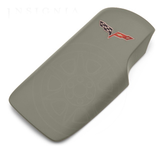 C6 Corvette GM OEM Gray Console Lid With Colored Flag Logo (Embroidered)