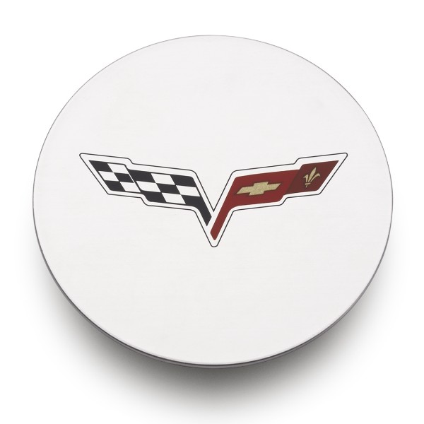 C6 Corvette Wheel Center Cap, Crossed-Flag Logo, Bright Polished, Set of 4