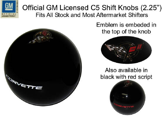 C5 Corvette GM Licensed Shift Knobs, Corvette on Sides, C5 Flag Emblem on Top