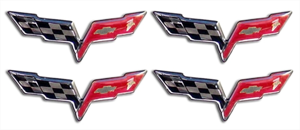 C6 Corvette Logo Emblem with Chrome Accent, Set of 4 Peel and Stick