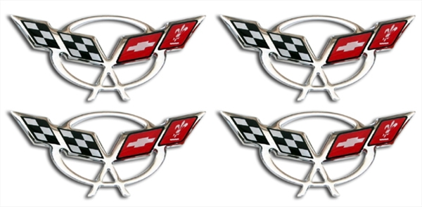 C5 Corvette Domed Decals 1.75", Set of 4, 1997-2004 C5 Logo, Chrome, Black or Silver Accents