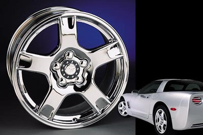 C5 Corvette 1997-19999 GM Chrome Wheel Exchange, Complete Set (2) 17x8.5 and (2) 18x9.5