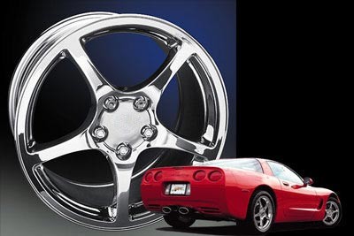 C5 Corvette 2000-2004 GM Chrome Wheel Exchange, Late Design, (2) 17x8.5 and (2) 18x9.5 factory wheels