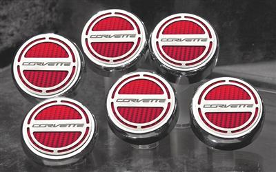 C7 Corvette 14-19 Engine Cap Cover - Slotted Carbon Fiber - Set Of 6, Manual Transmission