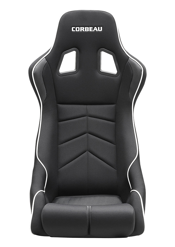 Corbeau DFX Racing Seat, Black Carbon Vinyl / Cloth White Piping, 34901WP