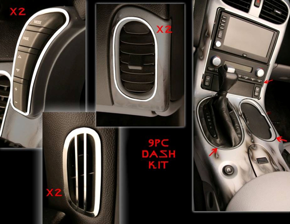 Corvette Interior Dash Kit 9 Pc. - Stainless Steel : 2005-2013 C6,Z06,ZR1,Grand Sport