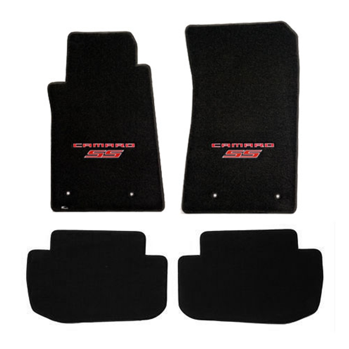 2010-2014 Camaro SS Floor Mats 4 Pc. Set, Front and Rear Mats, Colored Lettering & SS Logo