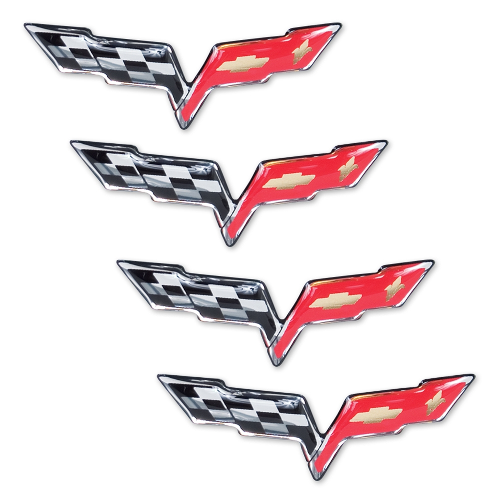 Corvette Domed Logo Decals 2 3/8"  2005-2013 C6 Cross Flag Logo, Chrome or Silver