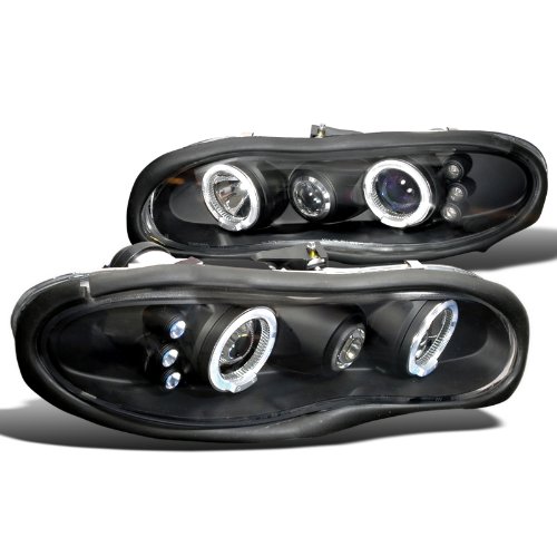 Chevy Camaro 1998-2002 Dual Halo LED Projector Headlights, Pair, Black or Chrome