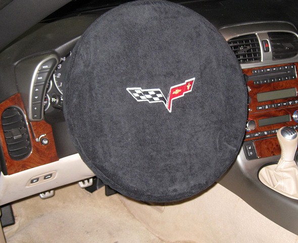 C6 Corvette Seat Armor's Wheel Armor, Steering Wheel Cloth Cover with Embroidered C6 Logo