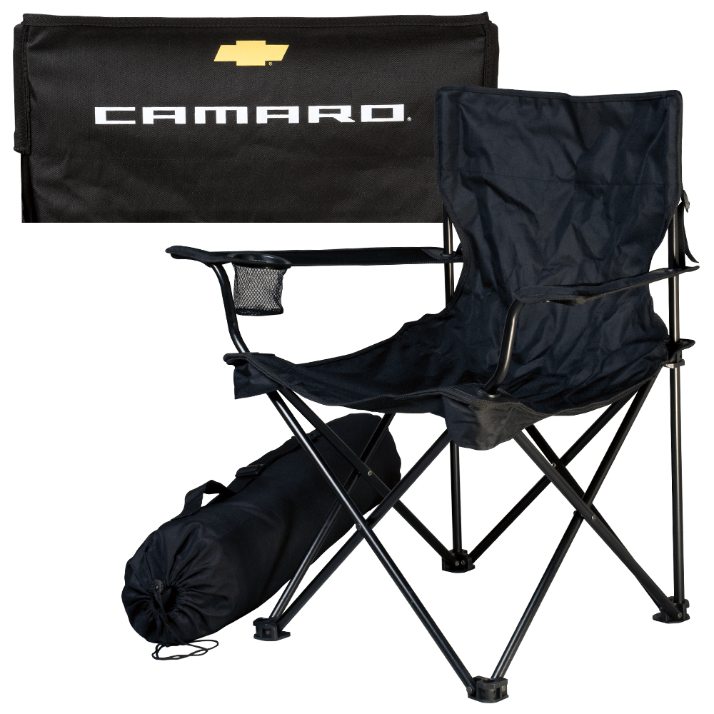 Camaro Name Folding Travel Chair, CAMARO Log and Chevrolet Bowtie