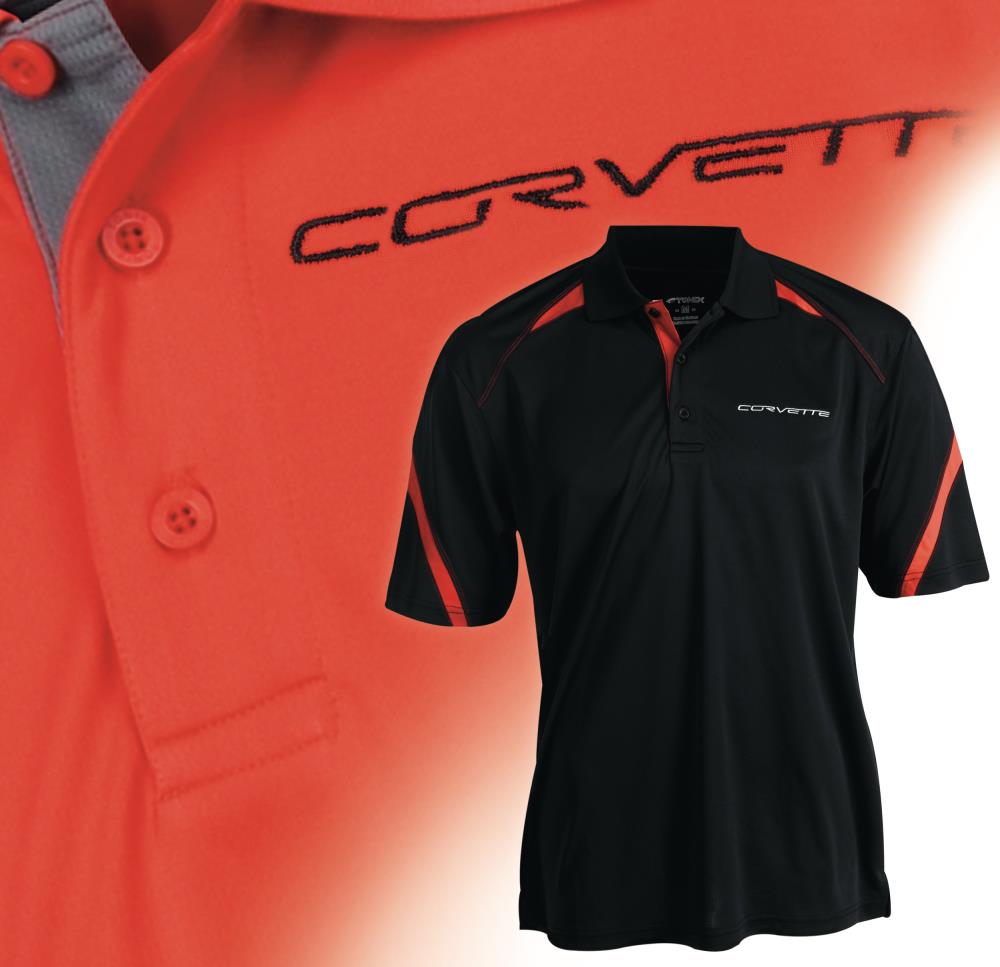C6 CORVETTE Script Hashmark Sleeve Polo Shirt, Mens