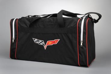 Corvette C6 Flag Logo Black Duffel Bag with Embroidered Emblem