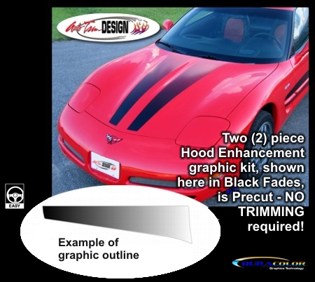 C5 Corvette Hood Enhancement Stripes Graphic Fade Kit, Style 2