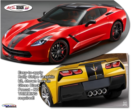 C7 Corvette Hood and Body Rally Racing Stripe Graphic Kit, Style 3, Single Color