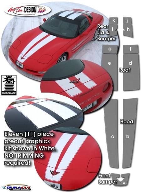 C5 Corvette Hood & Body Rally Stripe Graphic Kit, Style 1, One Color