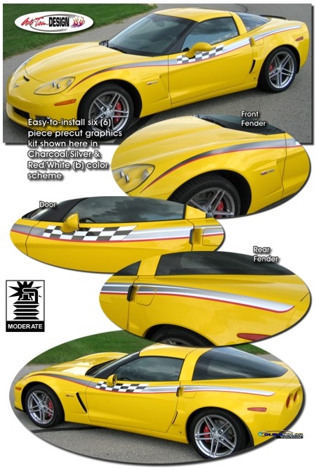 C6 Base, Z06, Grand Sport Corvette Body Side Race Graphic Stripe Kit Style 1