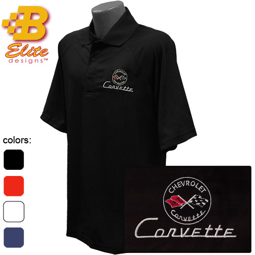 C1 Corvette Embroidered Men's Performance Polo Shirt Ceramic Blue- Small -BDC1EP102