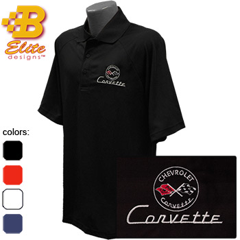 C1 Corvette Embroidered Men's Performance Polo Shirt Classic Red- Medium -BDC1EP102