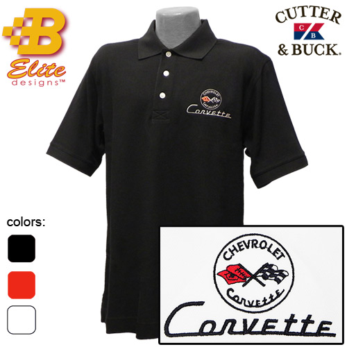 C1 Corvette Embroidered Men's Cutter & Buck Ace Polo Black- Large -BDC1EP8015